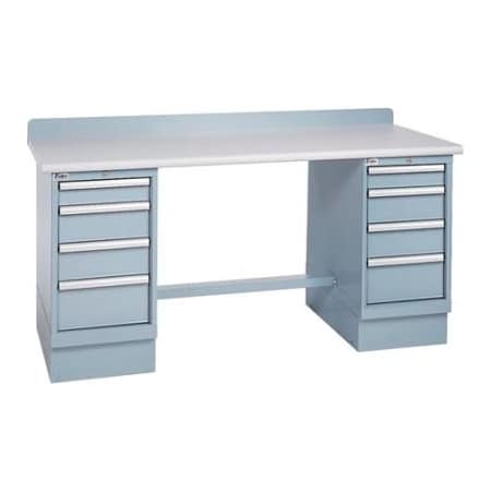 Lista International Technical Workbench w/4 Drawer Cabinets, Plastic Laminate Top - Gray XSTB63-72PT/LG